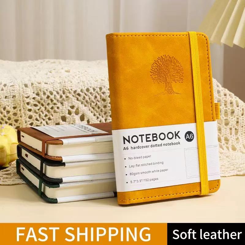Journal Leather Hardcover - Portable A6 Notebook Hardcover Faux Leather
